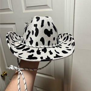 Cow print cowgirl hat